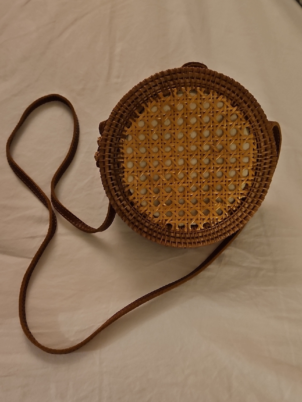 Woven Round Crossbody Bag in Brown